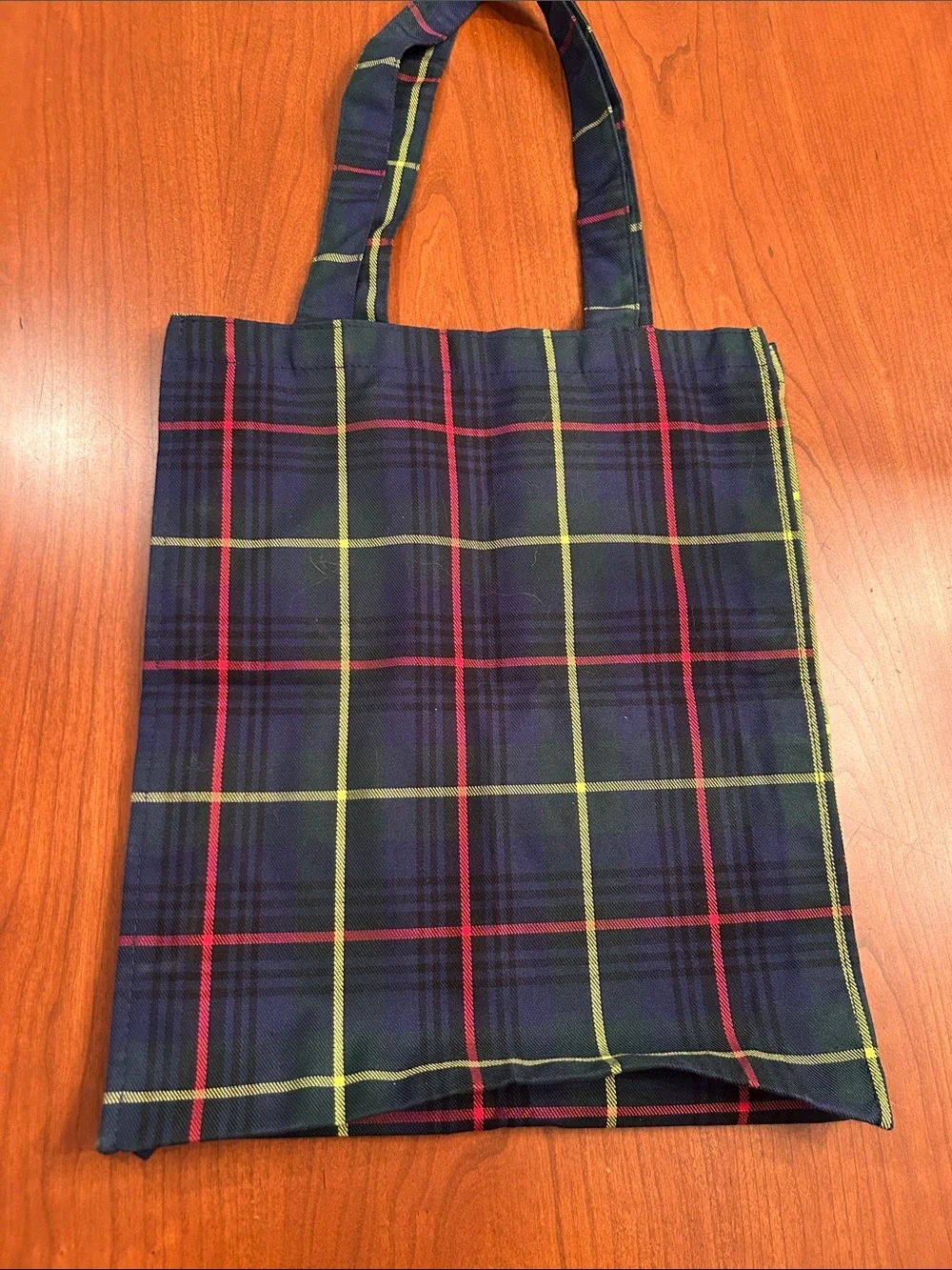 Jean Paul Gaultier Green/Navy Tartan Plaid Tote with Red and Yellow stripes